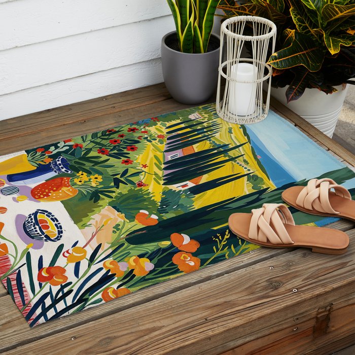 Matisse Painting Mediterranean House with Vibrant Colors and Serene Landscape Outdoor Rug Gallery Image 2