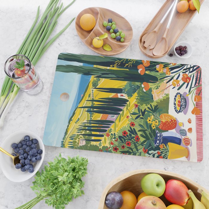 Matisse Painting Mediterranean House with Vibrant Colors and Serene Landscape Cutting Board Gallery Image 2