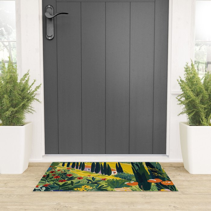 Matisse Painting Mediterranean House with Vibrant Colors and Serene Landscape Welcome Mat Gallery Image 3