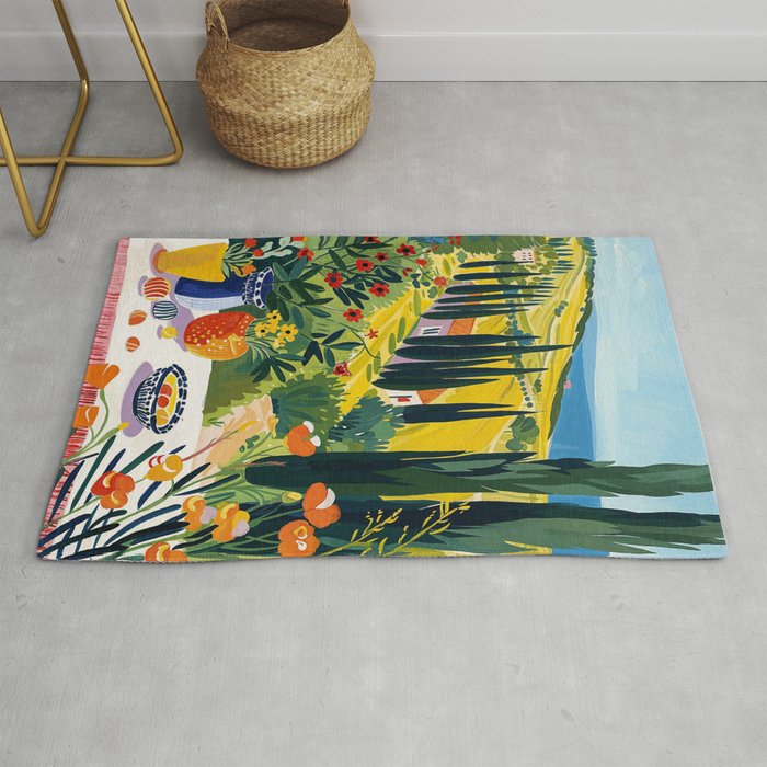 Matisse Painting Mediterranean House with Vibrant Colors and Serene Landscape Rug Gallery Image 1