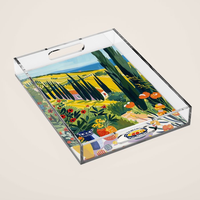 Matisse Painting Mediterranean House with Vibrant Colors and Serene Landscape Acrylic Tray Gallery Image 1