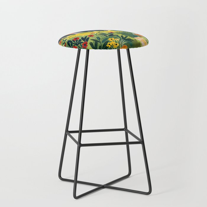 Matisse Painting Mediterranean House with Vibrant Colors and Serene Landscape Stool Gallery Image 1