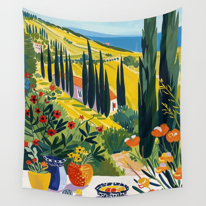 Matisse Painting Mediterranean House with Vibrant Colors and Serene Landscape Wall Tapestry Gallery Image 4