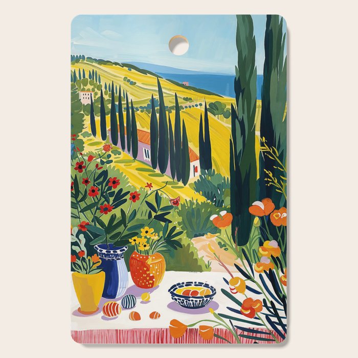 Matisse Painting Mediterranean House with Vibrant Colors and Serene Landscape Cutting Board Gallery Image 1