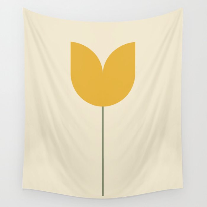 Vintage Tulip Minimalism - Yellow Wall Tapestry Gallery Image 1