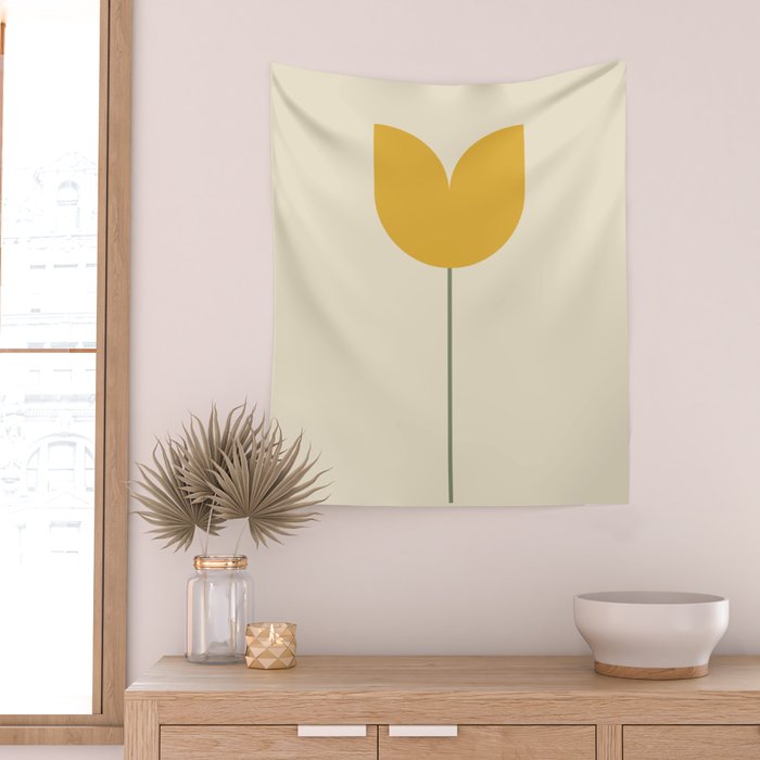 Vintage Tulip Minimalism - Yellow Wall Tapestry Gallery Image 2