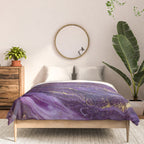 Purple Marble Glitter Gold Fluid Painting Pouring Jupiter Surface Glamorous Shiny Metallic Accents Comforter Gallery Image 3