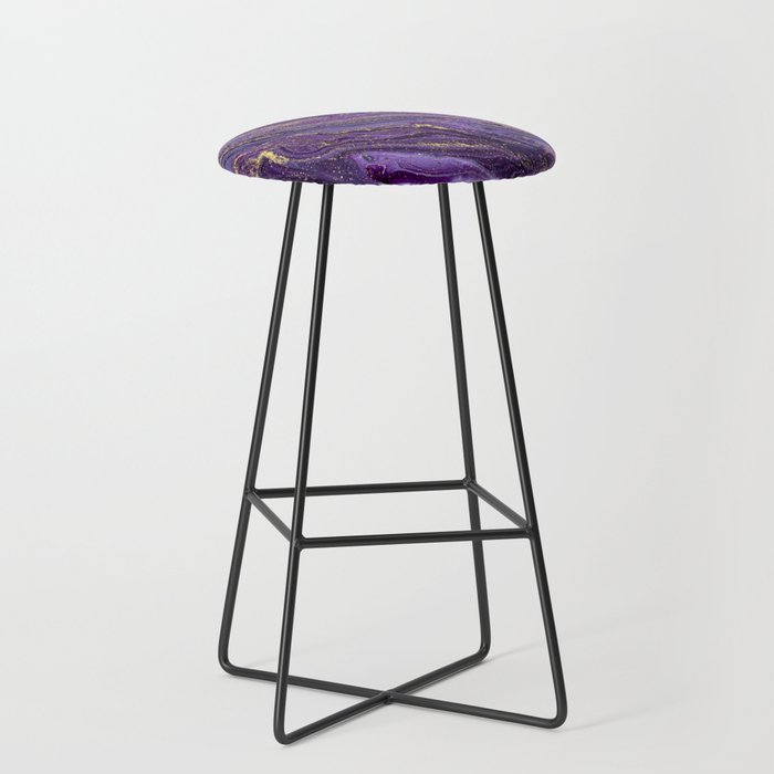Purple Marble Glitter Gold Fluid Painting Pouring Jupiter Surface Glamorous Shiny Metallic Accents Stool Gallery Image 1
