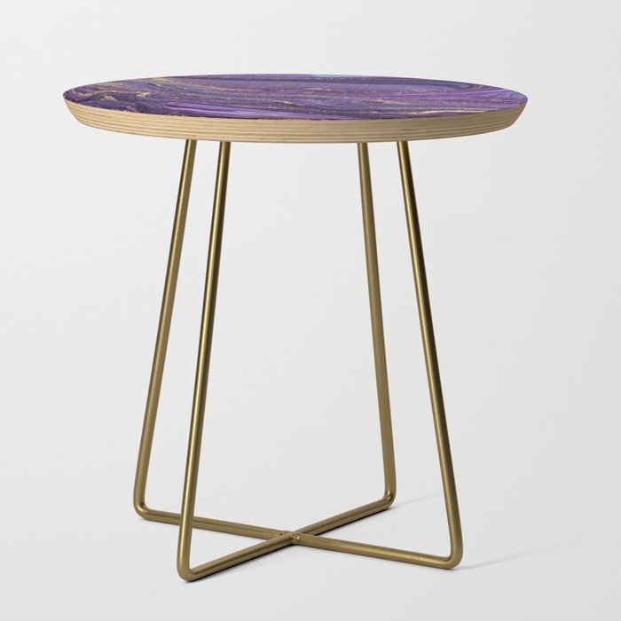 Purple Marble Glitter Gold Fluid Painting Pouring Jupiter Surface Glamorous Shiny Metallic Accents Side Table Gallery Image 1