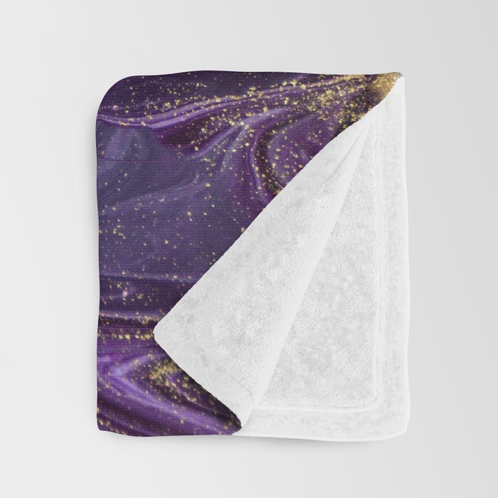 Purple Marble Glitter Gold Fluid Painting Pouring Jupiter Surface Glamorous Shiny Metallic Accents Throw Blanket Gallery Image 3