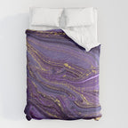 Purple Marble Glitter Gold Fluid Painting Pouring Jupiter Surface Glamorous Shiny Metallic Accents Duvet Cover Gallery Image 6
