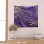 Purple Marble Glitter Gold Fluid Painting Pouring Jupiter Surface Glamorous Shiny Metallic Accents Wall Tapestry Gallery Image 2