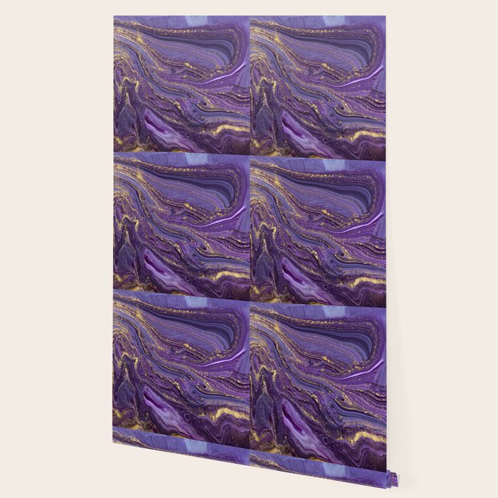 Purple Marble Glitter Gold Fluid Painting Pouring Jupiter Surface Glamorous Shiny Metallic Accents Wallpaper Gallery Image 2