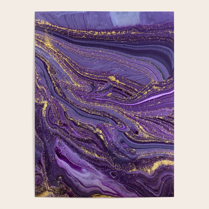 Purple Marble Glitter Gold Fluid Painting Pouring Jupiter Surface Glamorous Shiny Metallic Accents Poster Gallery Image 4