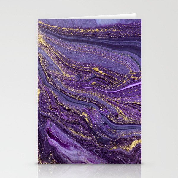 Purple Marble Glitter Gold Fluid Painting Pouring Jupiter Surface Glamorous Shiny Metallic Accents Stationery Card Gallery Image 1