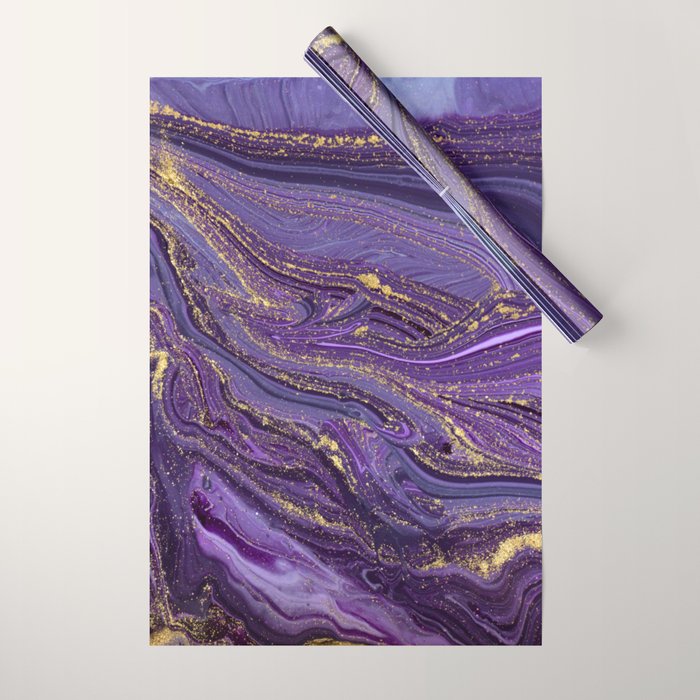 Purple Marble Glitter Gold Fluid Painting Pouring Jupiter Surface Glamorous Shiny Metallic Accents Wrapping Paper Gallery Image 1