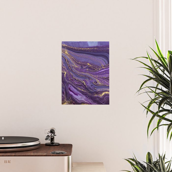 Purple Marble Glitter Gold Fluid Painting Pouring Jupiter Surface Glamorous Shiny Metallic Accents Poster Gallery Image 2