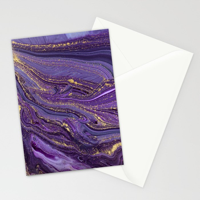 Purple Marble Glitter Gold Fluid Painting Pouring Jupiter Surface Glamorous Shiny Metallic Accents Stationery Card Gallery Image 2