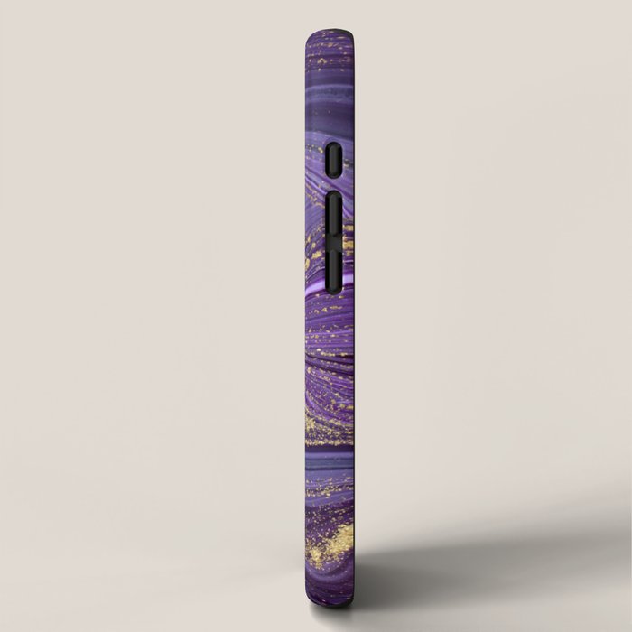Purple Marble Glitter Gold Fluid Painting Pouring Jupiter Surface Glamorous Shiny Metallic Accents iPhone Case Gallery Image 2