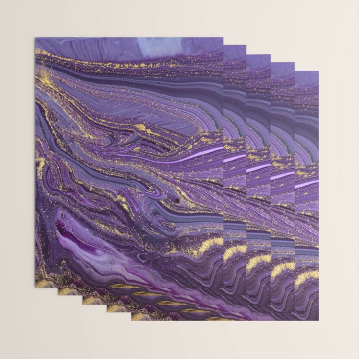 Purple Marble Glitter Gold Fluid Painting Pouring Jupiter Surface Glamorous Shiny Metallic Accents Wrapping Paper Gallery Image 3
