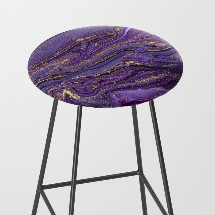 Purple Marble Glitter Gold Fluid Painting Pouring Jupiter Surface Glamorous Shiny Metallic Accents Stool Gallery Image 2