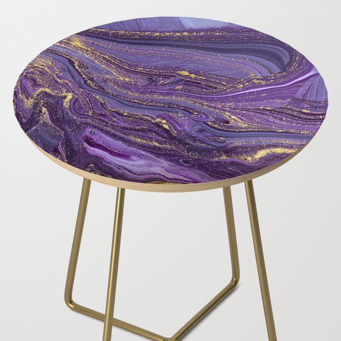 Purple Marble Glitter Gold Fluid Painting Pouring Jupiter Surface Glamorous Shiny Metallic Accents Side Table Gallery Image 2