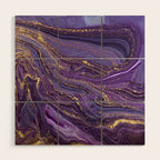 Purple Marble Glitter Gold Fluid Painting Pouring Jupiter Surface Glamorous Shiny Metallic Accents Wood Wall Art Gallery Image 1