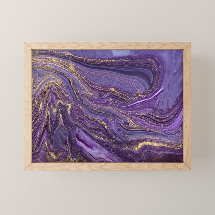 Purple Marble Glitter Gold Fluid Painting Pouring Jupiter Surface Glamorous Shiny Metallic Accents Mini Art Print Gallery Image 1