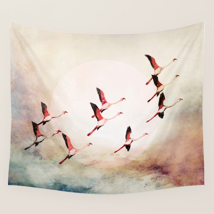 Flock of Flamingos Wall Tapestry Gallery Image 4