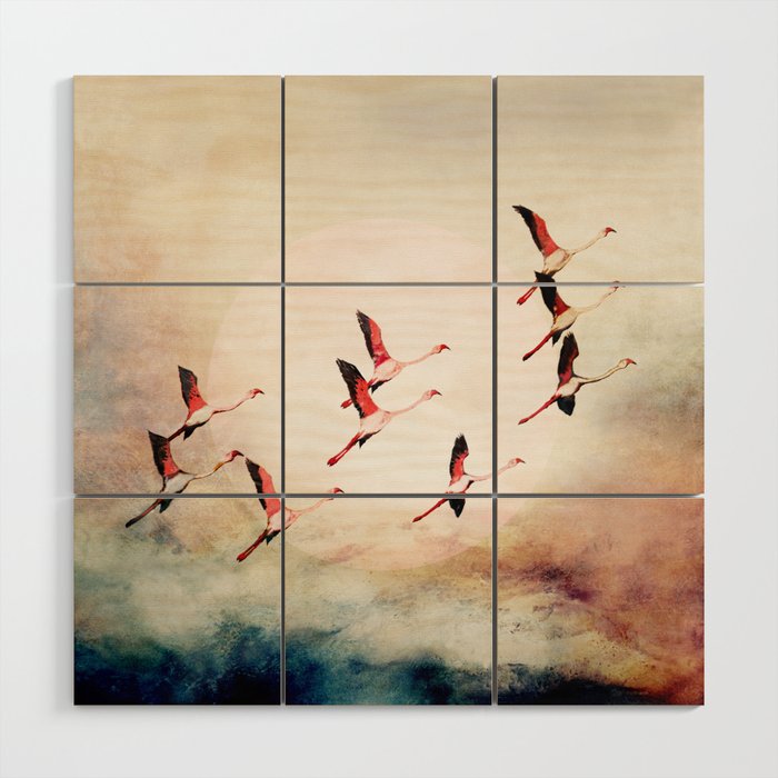 Flock of Flamingos Wood Wall Art Gallery Image 1