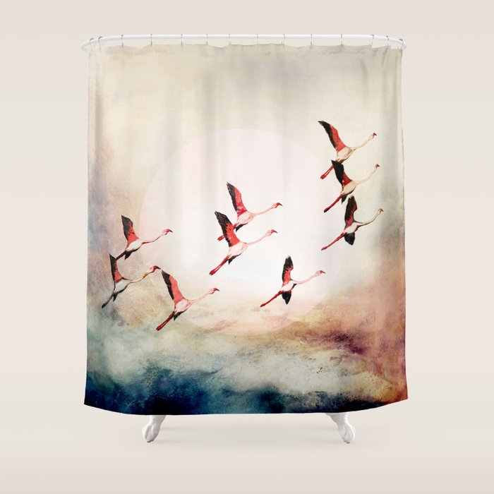 Flock of Flamingos Shower Curtain Gallery Image 1
