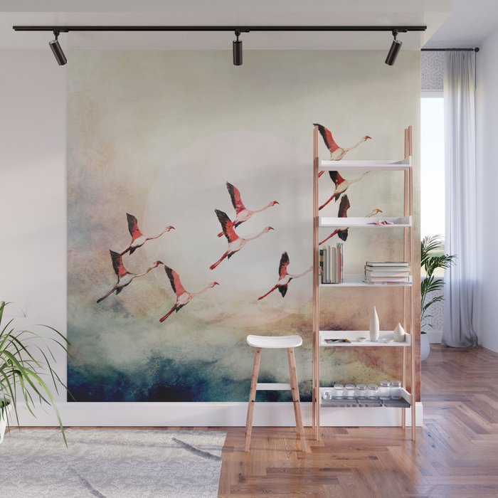 Flock of Flamingos Wall Mural Gallery Image 1
