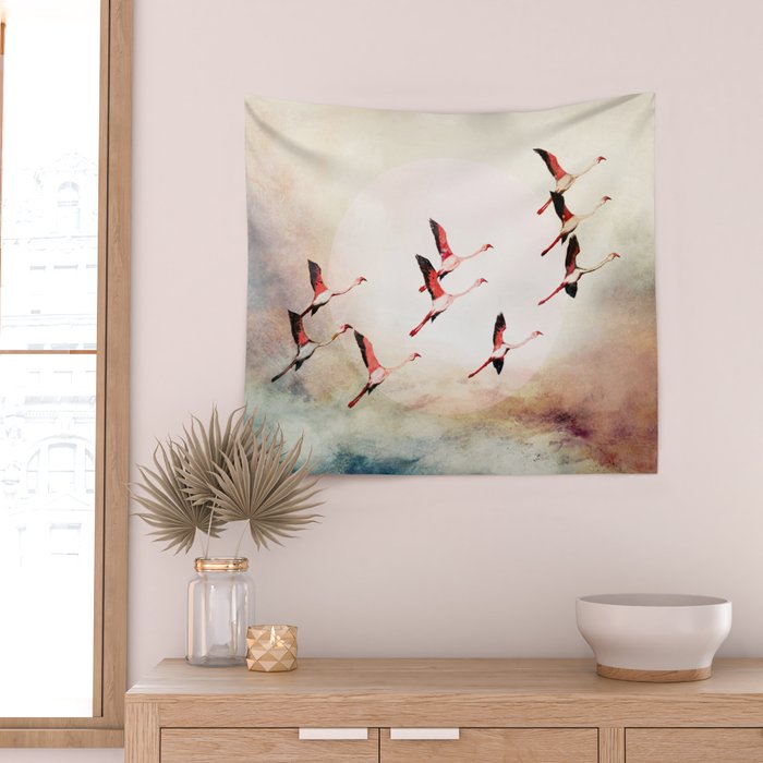 Flock of Flamingos Wall Tapestry Gallery Image 2