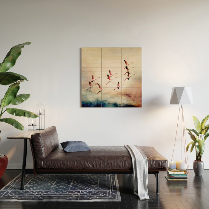 Flock of Flamingos Wood Wall Art Gallery Image 2
