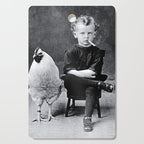 Smoking Boy with Chicken black and white photograph - photography - photographs Cutting Board Gallery Image 1