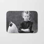 Smoking Boy with Chicken black and white photograph - photography - photographs Bath Mat Gallery Image 1