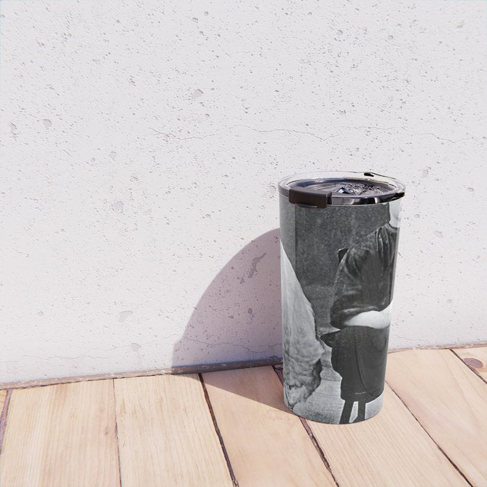 Smoking Boy with Chicken black and white photograph - photography - photographs Travel Mug Gallery Image 4