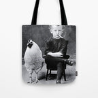 Smoking Boy with Chicken black and white photograph - photography - photographs Tote Bag Gallery Image 1