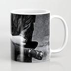 Smoking Boy with Chicken black and white photograph - photography - photographs Coffee Mug Gallery Image 1