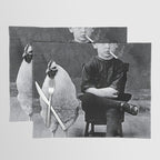 Smoking Boy with Chicken black and white photograph - photography - photographs Placemat Gallery Image 1