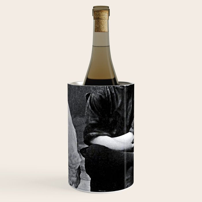 Smoking Boy with Chicken black and white photograph - photography - photographs Wine Chiller Gallery Image 1