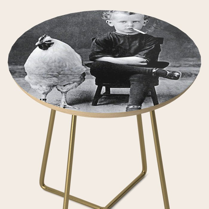 Smoking Boy with Chicken black and white photograph - photography - photographs Side Table Gallery Image 2