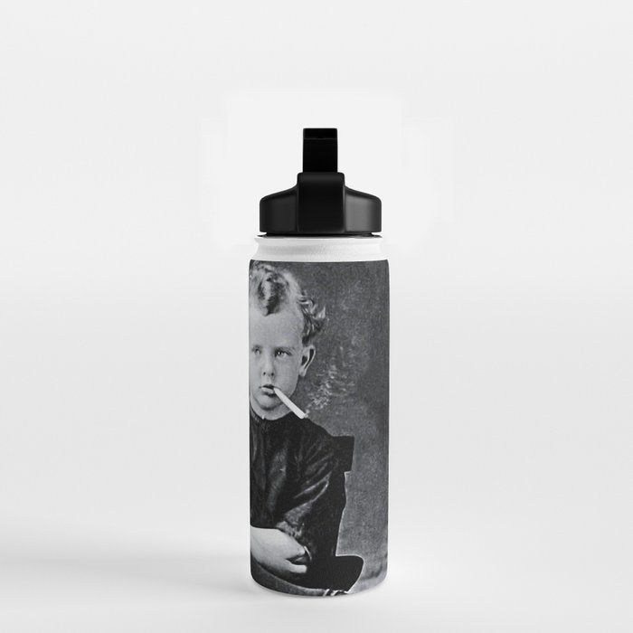Smoking Boy with Chicken black and white photograph - photography - photographs Water Bottle Gallery Image 2