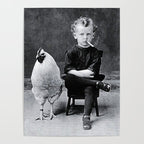 Smoking Boy with Chicken black and white photograph - photography - photographs Poster Gallery Image 4