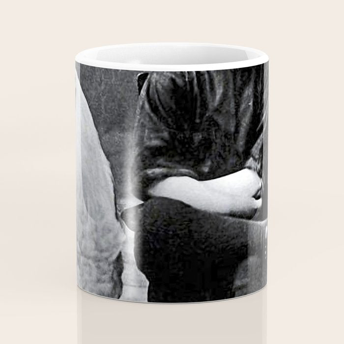 Smoking Boy with Chicken black and white photograph - photography - photographs Coffee Mug Gallery Image 4