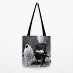 Smoking Boy with Chicken black and white photograph - photography - photographs Tote Bag Gallery Image 2