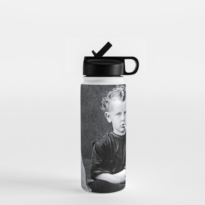 Smoking Boy with Chicken black and white photograph - photography - photographs Water Bottle Gallery Image 1