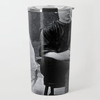 Smoking Boy with Chicken black and white photograph - photography - photographs Travel Mug Gallery Image 1
