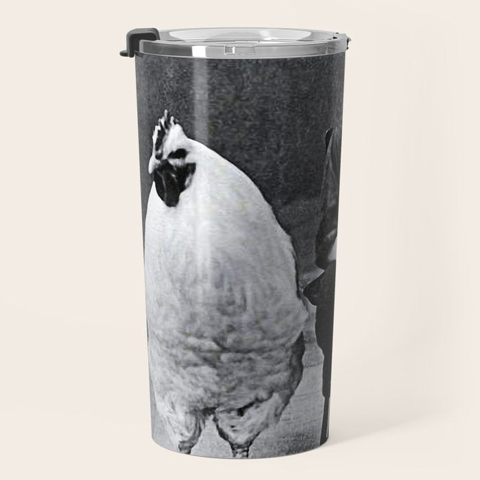 Smoking Boy with Chicken black and white photograph - photography - photographs Travel Mug Gallery Image 3