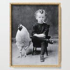 Smoking Boy with Chicken black and white photograph - photography - photographs Serving Tray Gallery Image 1